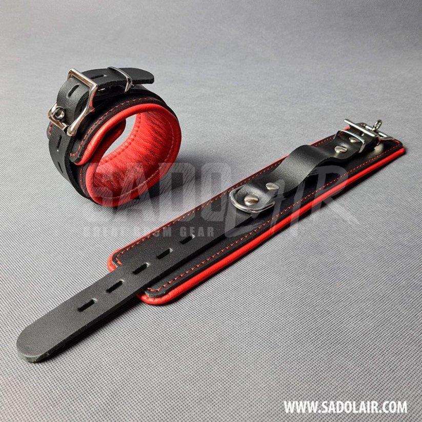Leather Locking Padded BDSM Wrist Cuffs “Luxury” Red