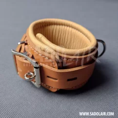 Leather Locking Padded BDSM Wrist Cuffs “Luxury” Brown