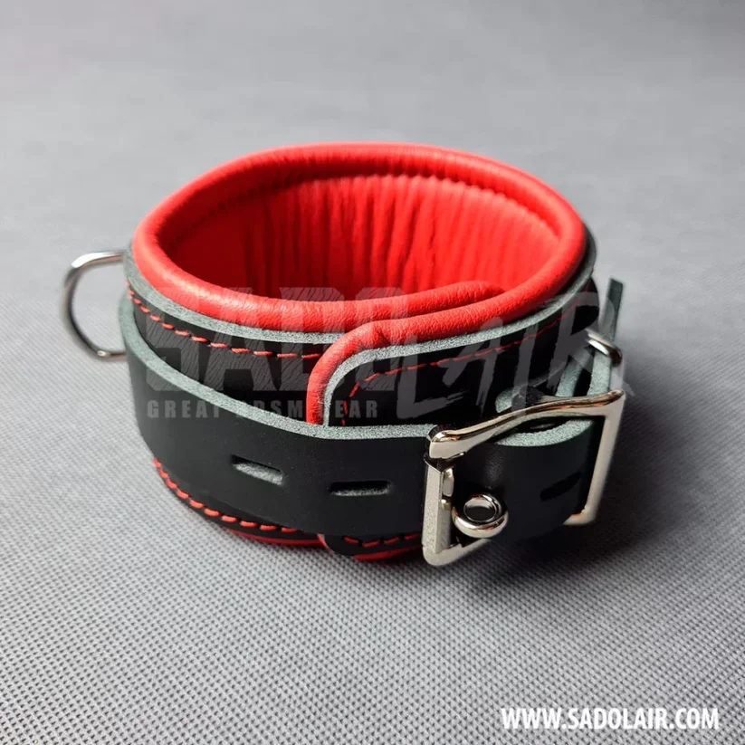 Leather Locking Padded BDSM Ankle Cuffs “Luxury” Red