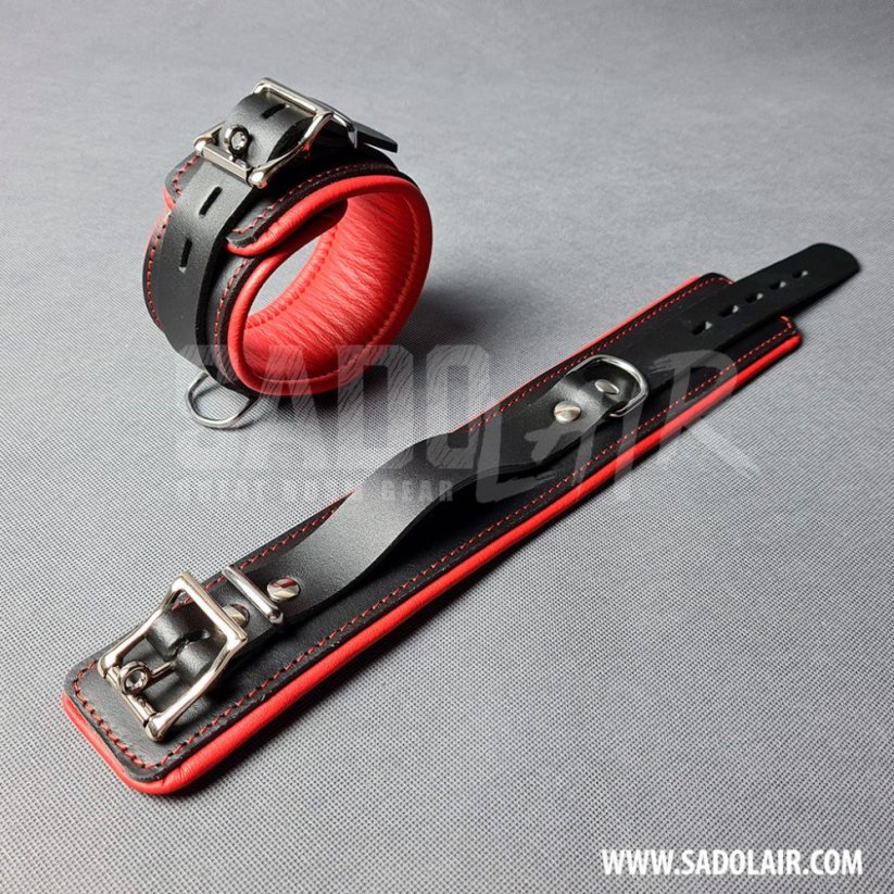 Leather Locking Padded BDSM Ankle Cuffs “Luxury” Red