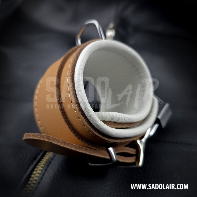 Leather Locking Padded BDSM Wrist Cuffs “Luxury” Brown