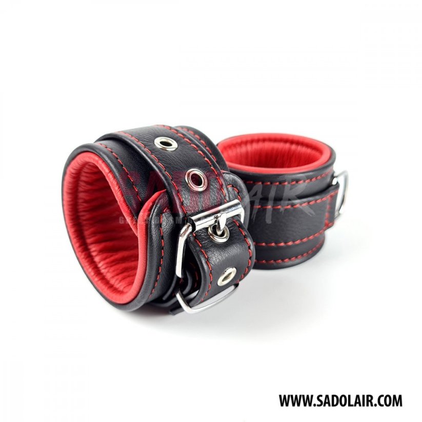 Leather padded ankle cuffs "Softy" Red