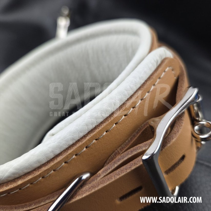 Leather Locking Padded BDSM Ankle Cuffs “Luxury” Brown