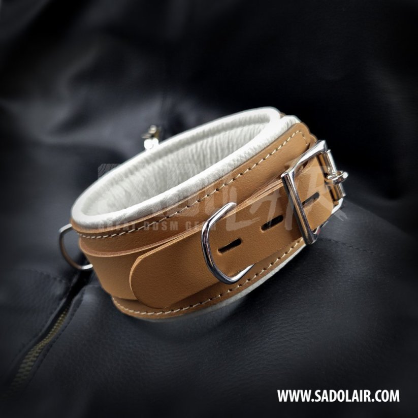 Leather Locking Padded BDSM Collar “Luxury” Brown