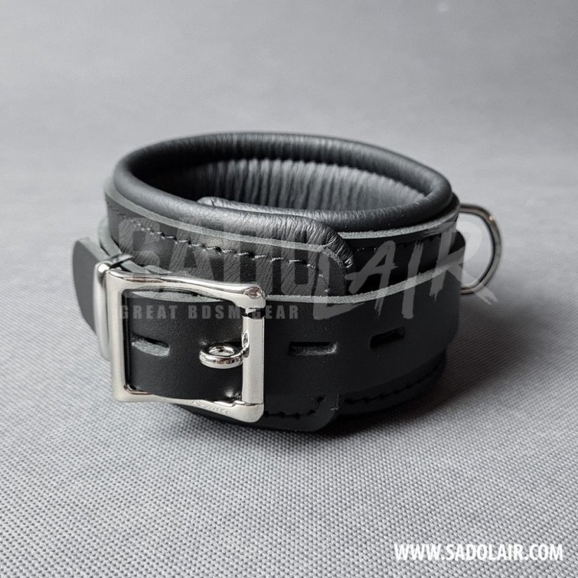 Leather Locking Padded BDSM Ankle Cuffs “Luxury” Black