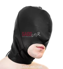 Leather hood with open chin