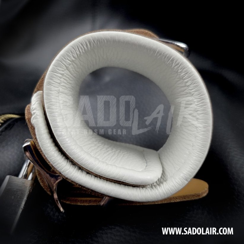 Leather Locking Padded BDSM Wrist Cuffs “Luxury” Brown