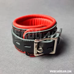 Leather Locking Padded BDSM Wrist Cuffs “Luxury” Red