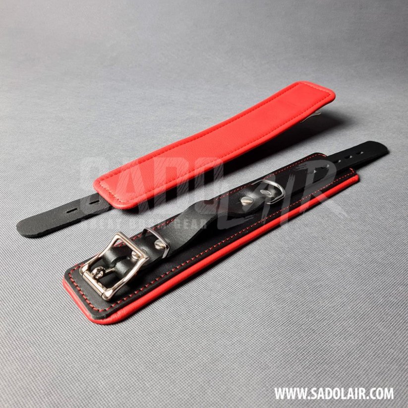 Leather Locking Padded BDSM Wrist Cuffs “Luxury” Red